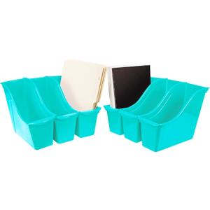 Storex Small Book Bin – Interlocking Plastic Organizer for Home, Office and Classroom, Teal, Pack of 6 (71114C06C)
