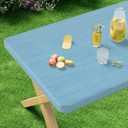 misaya Rectangle Vinyl Tablecloth, Fitted Table Cover, Waterproof, Elastic Edge, Plastic Table Cloth Fit 6 Foot Folding Tables for Picnic, Indoor and Outdoor (Aqua, 30 x 72 inch)