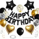27 Pcs Black Gold Birthday Decorations, 3D Letters Black Happy Birthday Balloon Banner, Pentagram Heart Foil Balloons Confetti Balloons Kit For Boys Girls Party Supplies