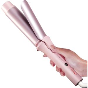 Large Hair Curling Wand, 1.6 Inch Big Barrel Curling Iron, 40 Million Ionic Ceramic Curler with 3 Temp, Auto Shut-Off, Long Barrel Curling Wand for Long Hair, Dual Voltage (Pink)
