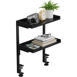 ART-GIFTREE Clamp On Desk Shelf 2-Tier, 12.5 inche Wood Shelving Unit for Office Desk/Gaming Accessories, Tabletop Book Storage Rack, Shelf for Top & Under of Desk, Black