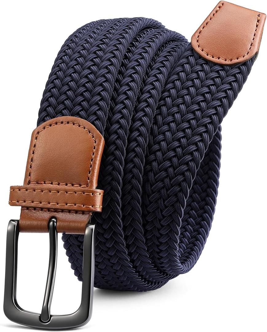 CHAOREN Mens Belt - Braided Stretch Golf Belt for Men 1 3/8"- Gift for Golf Pants Casual Shorts Jeans (Gun / Blue)