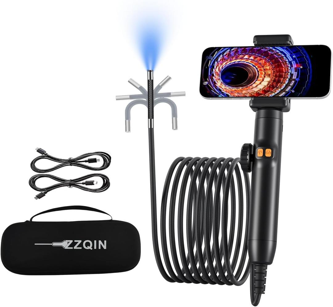 Endoscope Camera with Light for iPhone & Android 360 Rotation Borescope Camera with Light, Two-Way 1080P HD Snake Camera with 5.01FT IP67 Waterproof for Mechanics & Plumbers,6.2mm Lens