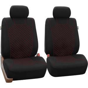 FH Group Car Seat Covers Front Set Red Cloth - Seat Covers for Low Back Seats with Removable Headrest, Universal Fit, Automotive Seat Cover, Airbag Compatible Car Seat Cover for SUV, Sedan, Van