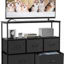DUMOS TV Stand Dresser for Bedroom Entertainment Center with 5 Fabric Drawers Storage Organizers Units, Media Console Table with Open Shelf up for 45" Television for Living Room, Dorm, Classic Black