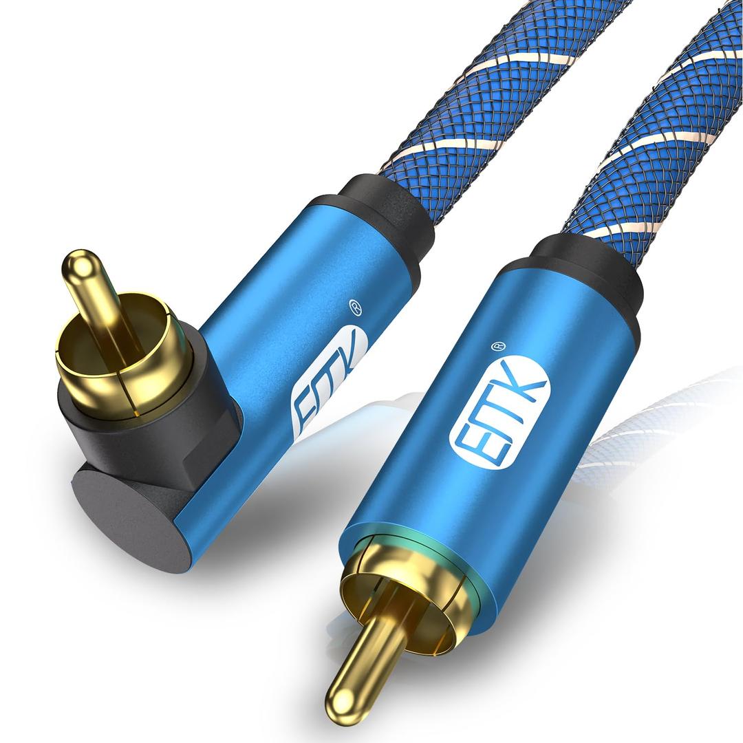EMK 90 Degree Subwoofer Cable RCA Cable Male to Male Digital Coaxial Audio Cable for Subwoofer, TV, Sound Bars, Amplifier,Speaker(10FT/3M)