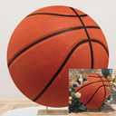 Leyiyi 7.2x7.2ft Basketball Round Backdrop Cover - Brown Basketball Match Sports Theme Circle Photography Background for Boys Baby Shower Newborn Gender Reveal Party Decor