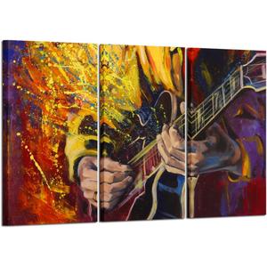 KREATIVE ARTS Large 3 Panel Wall Art Painting Music Picture Jazz Guitar Oil Painting Printed On Canvas Stretched By Wooden frame For Living Room Decor 16x32inchx3pcs