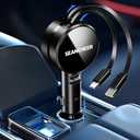 SEANCHEER Retractable Car Charger for iPhone and Android Fast Charging, Car Charger with Retractable Cords(2.6Ft), USB-C Ports,Compatible with iphone15/ Pro Max 14/ Pro Max/13/12/11/iPad/Galaxy
