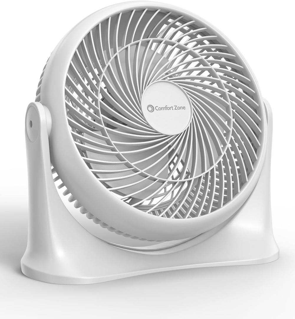 Comfort Zone 11-Inch High-Velocity Tabletop Air Circulator Fan Quiet 3-Speed Personal Turbo Fan with 90 Adjustable Tilt & Carry Handle Compact Desk Fan for Home, Office, or Bedroom White