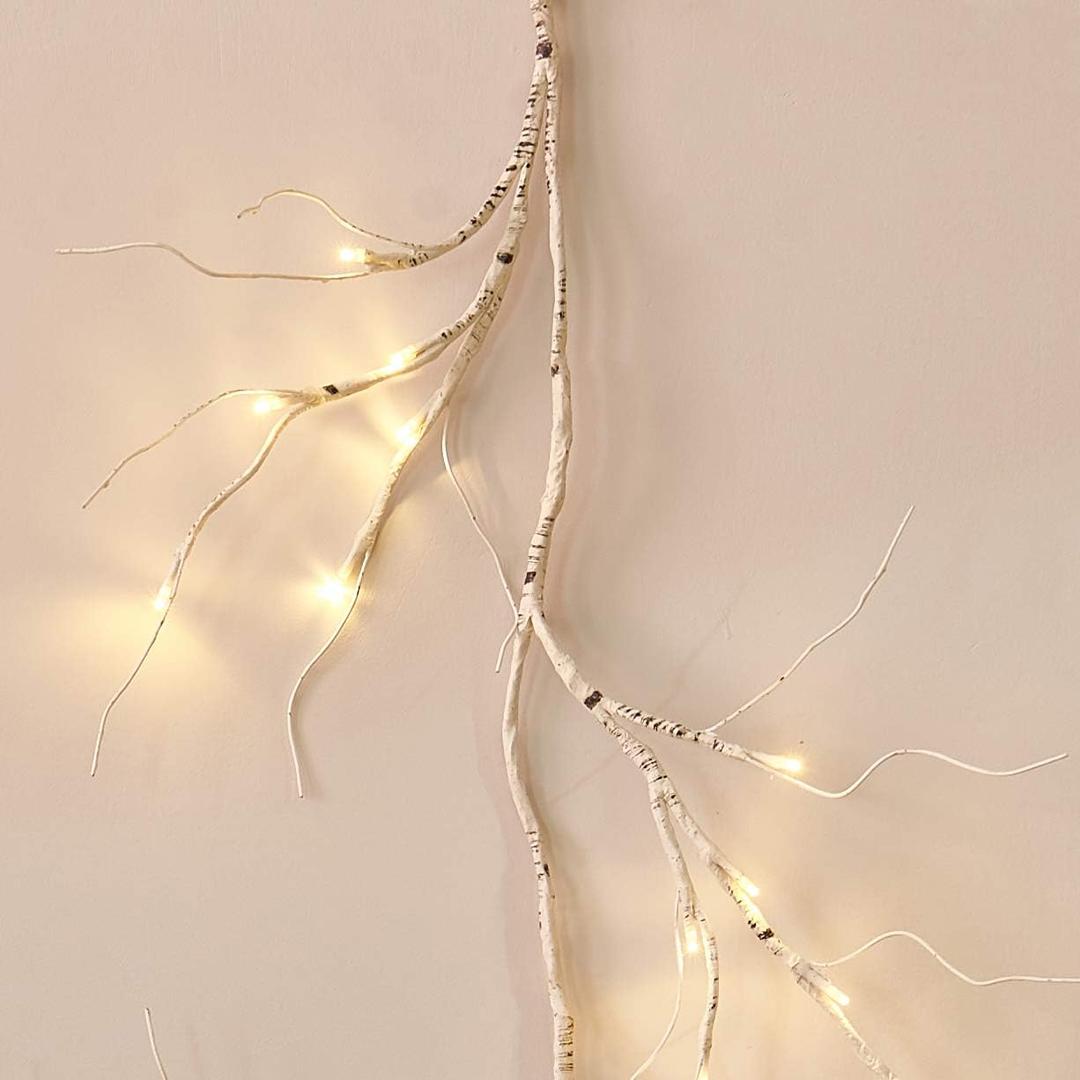 LITBLOOM Lighted Birch Garland 6FT 48 LED Battery Operated with Timer Pre-lit Twig Vine Lights for Christmas Fireplace Mantle Table Decoration Indoor Outdoor