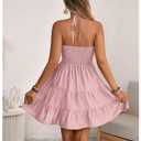 SOLY HUX Women's Summer Mini Dress Halter Backless Sleeveless A Line Ruffle Hem Flowy Cami Dresses Sundress Pure Light Pink XX-Large
