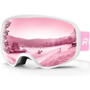 Kids Ski Goggles for Boys Girls Aged 3-14, 100% UV Protection OTG Ski Goggles (A08-white/Pink(vlt 38.6%))