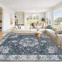 Area Rug 8x10 Washable Rug, Vintage Boho Medallion Rugs Non-Slip Soft Low Pile Large Distressed Rug Indoor Retro Carpet for Living Room Bedroom Dining Room Home Office (Vintage Blue, 8'x10')