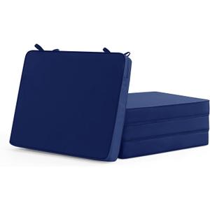 Outdoor Chair Cushions Set of 4: Waterproof & Fade Resistant Deep Seat Cushion for Patio Furniture - 24 x 24 x 3 Inch Chair Pads with Ties and Hidden Zipper - Patio Chair Cushion Replacement, Navy