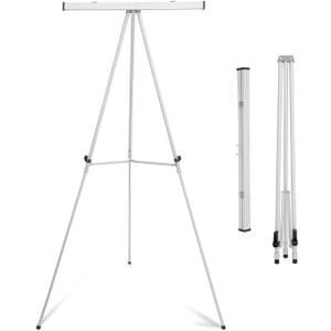 Falling in Art Aluminum Flip Chart Display Easel Stand with Adjustable Floor for Boardroom, Whiteboard, Paper Pads, Signage, 63 1/2'' High, Silver