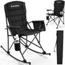 Folding Rocking Chair Supports 440 LBS, Outdoor Folding Chair, Rocking Camping Chairs with Cup Holder & Side Pocket, Padded Outdoor Chairs for Patio Lawn Garden Yard (Black)