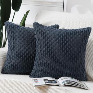 MADIZZ Pack of 2 Boho Corduroy Striped Throw Pillow Covers 16x16 Inch Dark Blue Soft Decorative Cushion Cover for Bedroom Sofa Pillow Shell