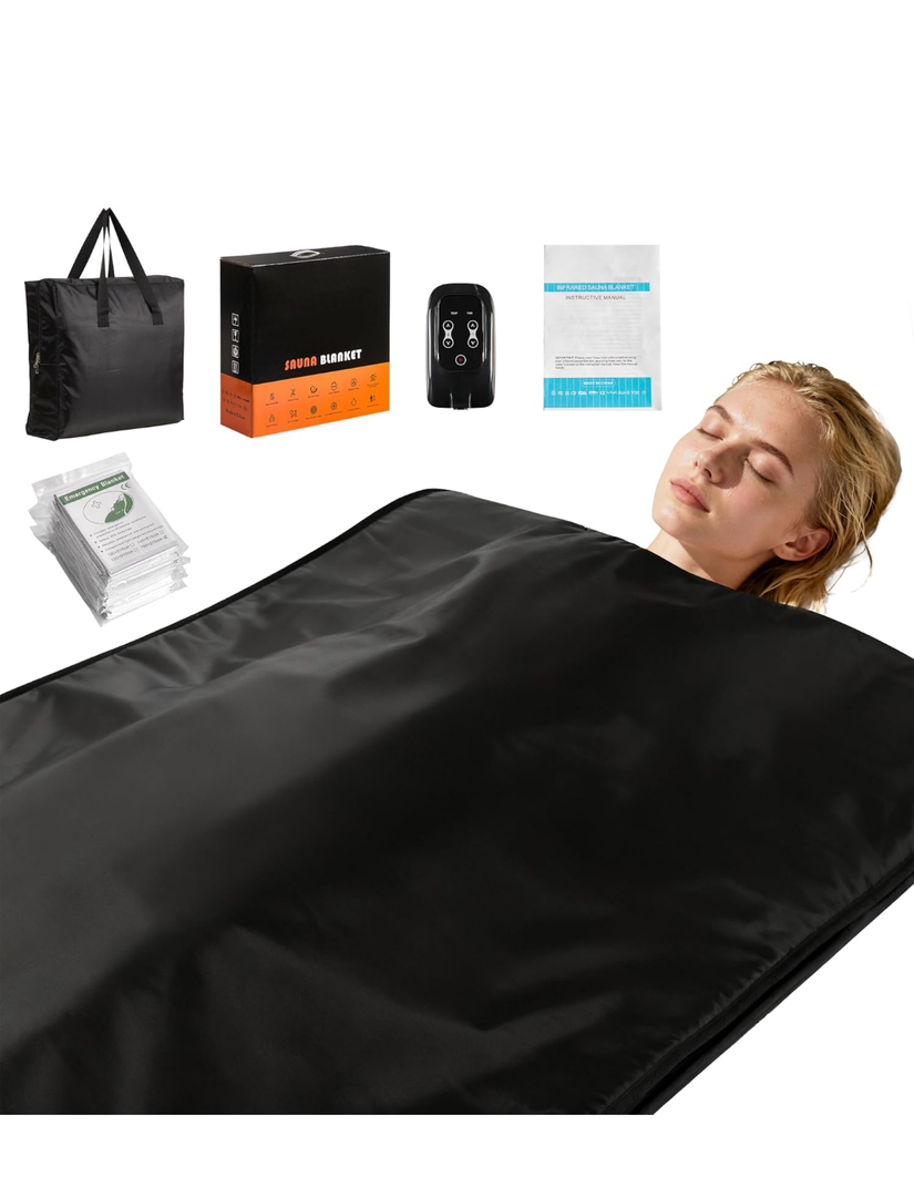 Sauna Blanket Portable, Sauna Bag for Home Use Weight Loss and Detox, 86–158℉, 20–60 Min Timer, Waterproof & Foldable – Includes Remote Control & Carrying Bag (Black)