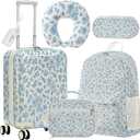 Redbaker 18 Inch 6 Pcs Kids Luggage Set Kids Rolling Luggage Double Pattern Suitcase for Boys Girls Gifts(Light Blue, Flower Style)