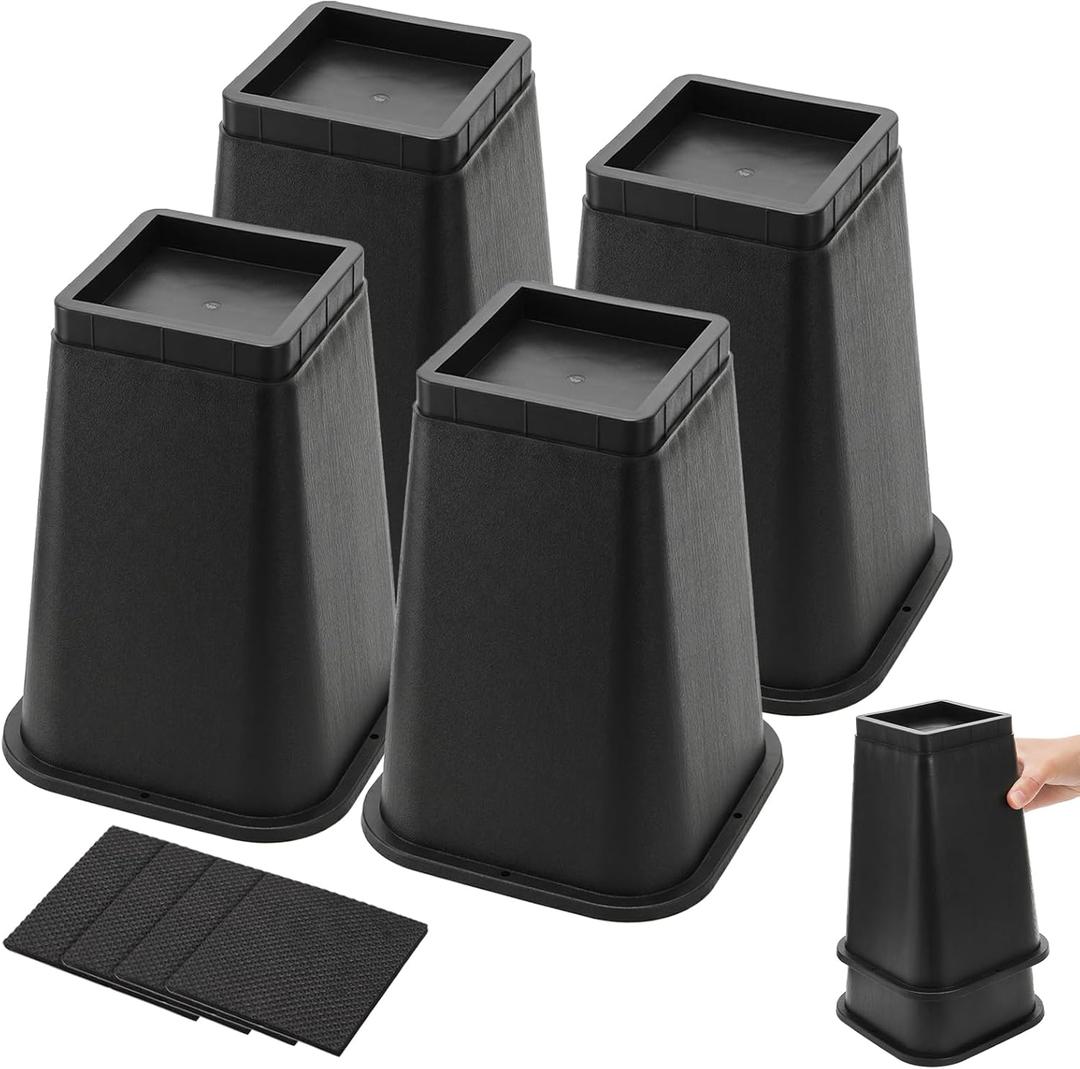4 Pack Bed Riser, 8 Inch Furniture Risers, Heavy Duty Stackable Bed Frame Lifter, Non-Slip Lift Supports for Under Couch Storage, Table, Sofa, Chair, Desk Leg, Dorm, Up to 4000 Lbs