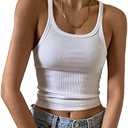 Artfish Women's Sleeveless Tank Top Form Fitting Scoop Neck Ribbed Knit Basic Cami Shirts (SMALL)