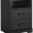 Prepac Rustic Ridge Farmhouse Nightstand Bedside Table, Black Nightstand for Bedroom, End Table with 2 Drawers and Open Shelf 16.25"D x 18.75"W x 24.5"H