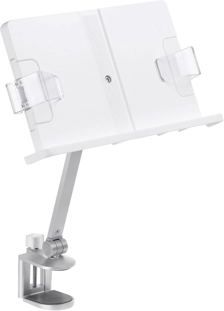 PATIKIL Book Stand for Reading, Metal Reading Rest Book Holder with Page Clips, Height Angle Adjustable, 360 Rotating Arm Suitable for Sheet Music, Laptop