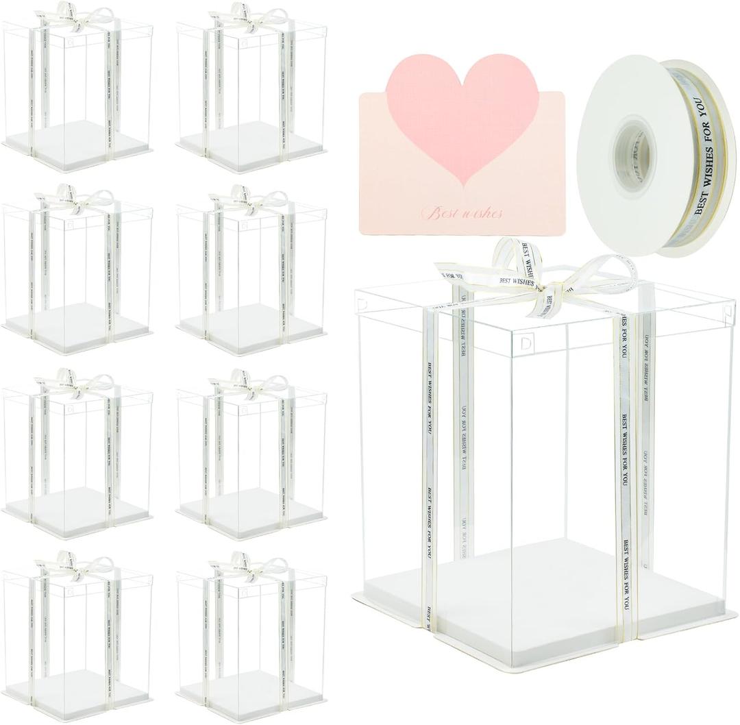 10x10x12Inch Clear Cake Box 8Pcs Tall Cake Boxes Treat Boxes Cake Transport Container Tall Cake Carrier for Transport Gift Box Display Case cajas para pasteles White