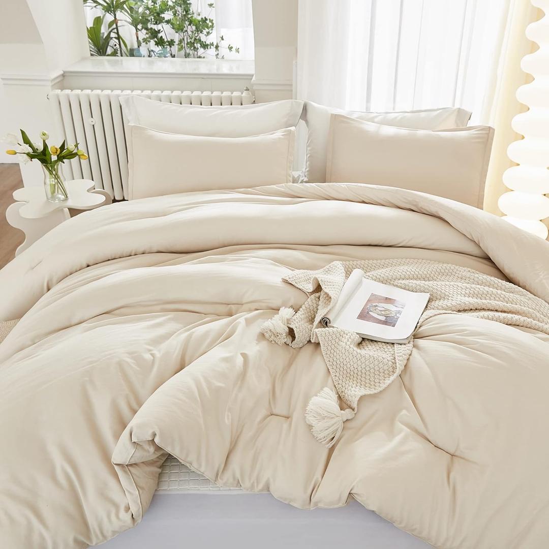 Beige Comforter  California King Size, Cal King Lightweight Solid Bedding Comforter, Oversized All Season Fluffy Comforter