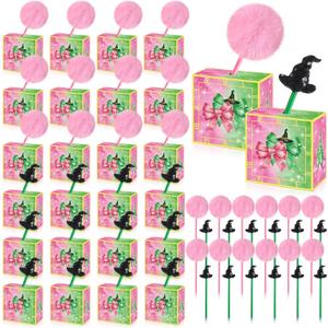 Capoda 48 Pcs Witch and Princess Party Favors Include 24 Pink and Green Candy Boxes 24 Witch Hat Pens and Princess Pom Pom Pens Gifts Set for Christmas Goodie Bags Stocking Suffers Party Supplies