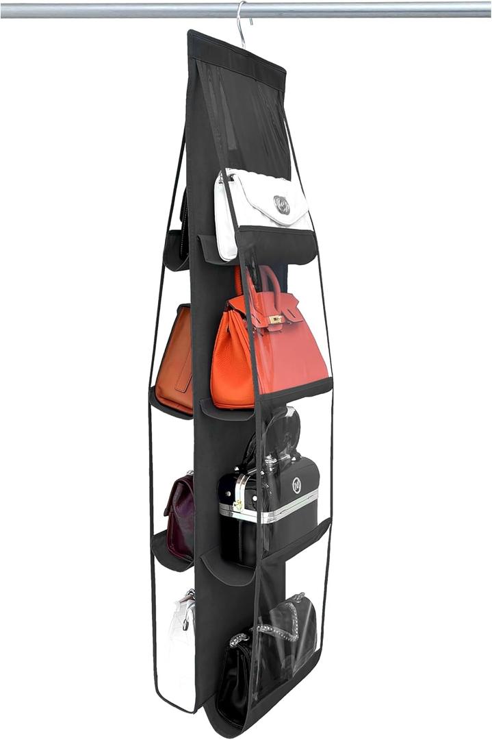 Purse Organizer, NEW Improved Larger, Purse Organizer for Closet, Heavy Duty Hooks, Purse Storage, Durability Material, Handbag Organizer, Holds Bigger Bags, Closet Organizer, Black-1Pack