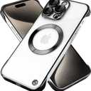 Frameless for iPhone 15 Pro Max Case with Camera Lens Bumper, [Compatible with MagSafe] Transparent Clear Plating Ultra Thin and Shockproof Cover for Girls and Women, Black