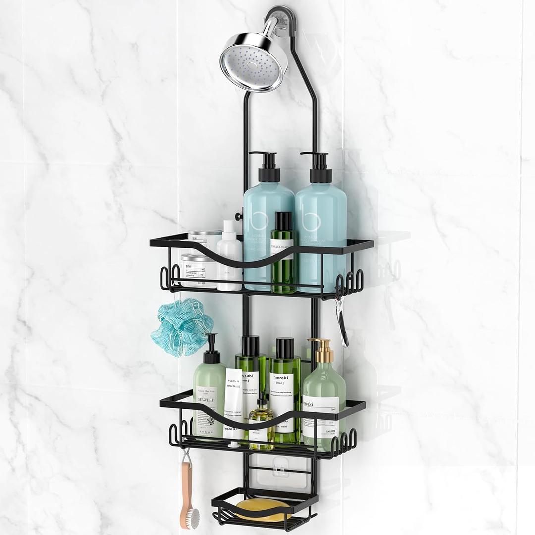 Adjustable Shower Caddy Hanging Rustproof Shower Organizer, Black