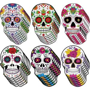 Tenceur 36 Pcs Large Day of The Dead Sugar Skull Cutouts for Dia De Muertos Decoration Sugar Skull Decorations for Mexican Halloween Theme Table Supplies Centerpiece Party Birthday Party Essentials