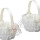 2 PCS Wedding Flower Girl Baskets,Creative Hand-held Lace Rhinestone Flower Baskets for Flower Bride/Kids Wedding Ceremony Party Accessories (C)