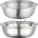 Colander for Kitchen Stainless Steel, 4QT Rice Strainer Bowl with Handle for Washing Pasta, Spaghetti, Vegetables, Fruit, Durable Use, Dishwasher Safe(2PC)