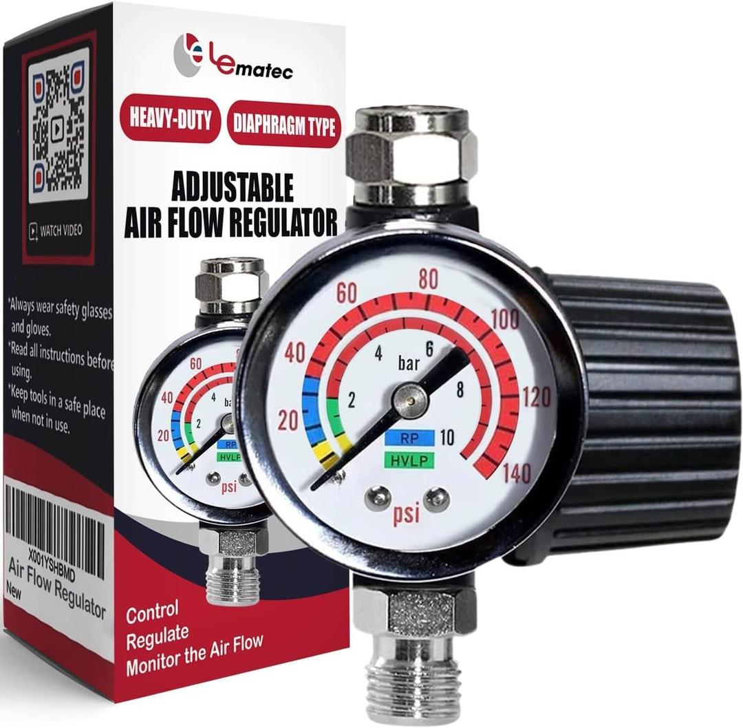 LE LEMATEC Air Compressor Regulator Valve with Pressure Gauge, for Precise Control in Air/Pneumatic Tool Applications, Spray Painting, Tire Inflation and More,  NPT, 0-150 PSI (AR-01)