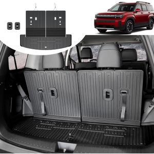 Cargo Mat for Hyundai Santa FE 2024 2025 2026, All Weather TPE Cargo Mat with Backrest Mat Rear Cargo Liner Protection for Hyundai Santa Fe Calligraphy Accessories (Fit Hybrid and Fuel)