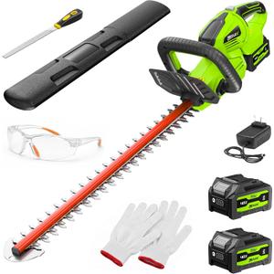 40V 20" Hedge Trimmer Cordless, Electric Bush Trimmer with 2 * 2.0Ah Battery & Charger, 7/8" Cutting Capacity, Rotatable Handle for Garden Shrub Pruning