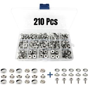Stainless Steel Snaps, 210Pcs Marine Grade 15mm Snap Button Mixed with Screws & Press Stud Buttons, for Boat Canvas/Cover/Carpet/Cushion/Leather/Upholstery Snaps Replacement