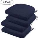 Basic Beyond Chair Cushions for Dining Chairs 4 Pack, Kitchen Chair Cushions with Ties and Non Slip Backing, 16 x 16 inches Chair Pads for Dining Chairs (Navy)