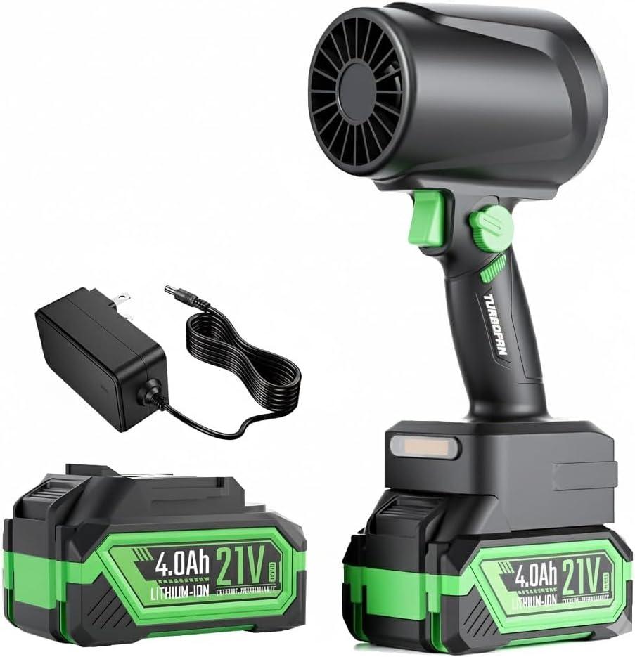 Turbo Jet Blower 21V 4.0Ah Cordless Handheld Mini Leaf Blower for Car Dryer, Patio, Snow, Dust & Leaves, Powerful Electric Air Blaster with Variable Speed, Compact Portable Cleaner