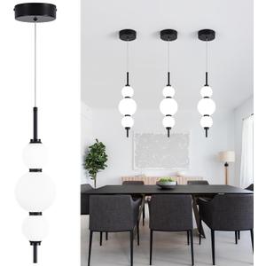 Modern Pendant Lights, Globe Pendant Lights with white Glass,Dimmable Black Pendant Light Fixtures,Adjustable Indoor Hanging Light Fixture for Kitchen Island, Dining Room,bedroom,15W,3000K-6000K