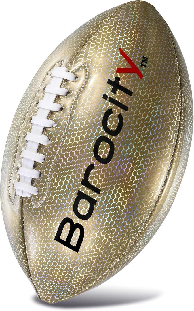 Football Premium Boy and Girl Official Match Ball with Reflective Iridescent Rainbow Hex Pattern, Durable Indoor, Outdoor, Training Practice Game Playtime (Size 6, Gold)