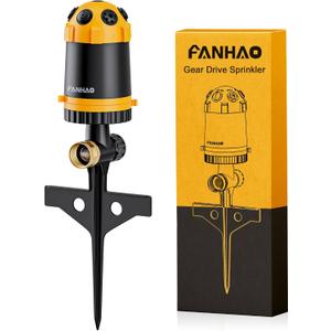FANHAO Gear Drive Lawn Sprinkler with Metal Spike Base, 6-Pattern Heavy Duty Water Sprinkler System, Multi-Adjustable Irrigation Sprinkler for Large Yard Area Watering, Garden Plant and Flower Bed