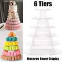 6 Tiers Round Macaron Tower Stand Plastic Transparent Cake Stand Macaron Display Rack Desserts Cupcake Holder Platter for Baby Shower, Birthday Party, Wedding, Party Decor