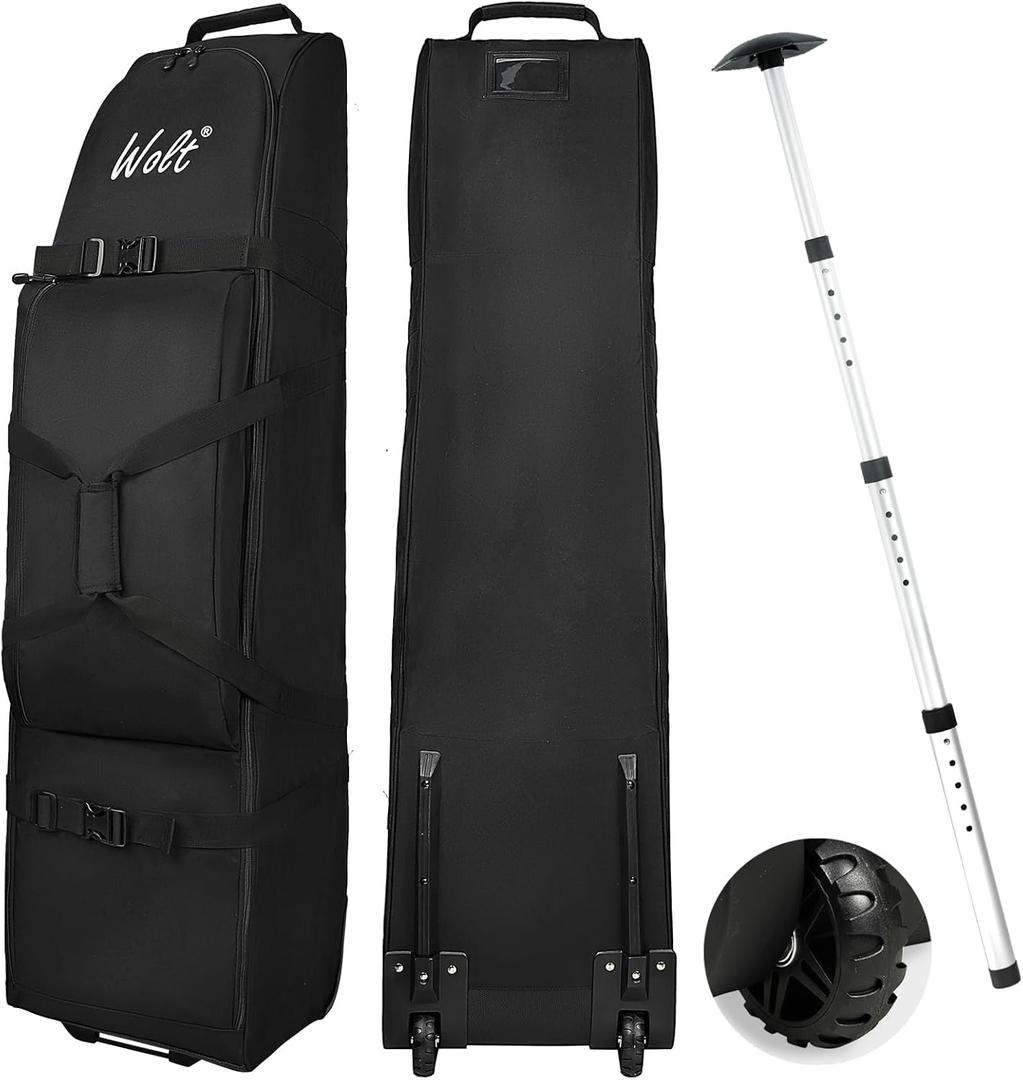 Wolt | Golf Travel Bag with Anti-Impact Support System - Soft Padded Golf Travel Case for Airlines, 900D Heavy Duty Oxford Fabric Golf Travel Cover with Wheels (Black)