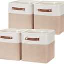 HNZIGE Foldable Storage Cubes Baskets for Organizing Set of 4, Fabric Cube Storage Bins 11 x11, Collapsible Storage Basket Bins Cube with Handles for Shelves Home Nursery (White Beige)