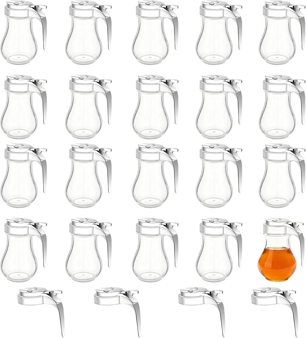 20 Pcs Syrup Dispensers with Retracting Spout 6 oz Syrup Glass Bottle, Coffee Container Jar Pot for Maple Chocolate Sugar
